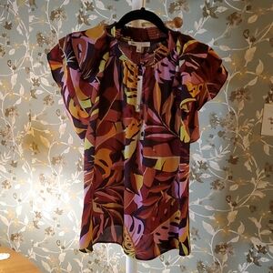 NWT DR2 Women's Top in Purple and Yellow With Ruffles As Sleeves S